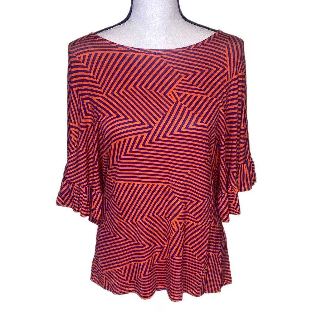 Clemson Palmetto Moon Women's Ruffle Sleeve Orange/Purple Top